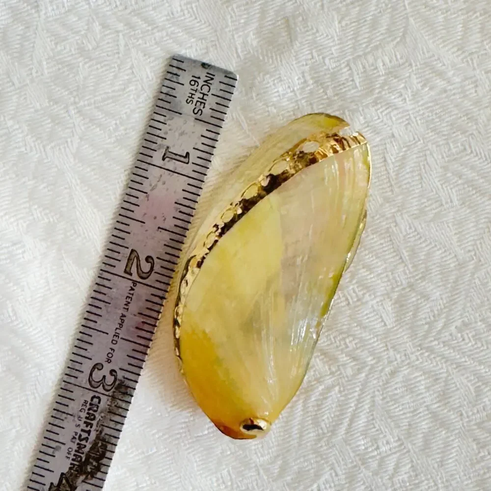 Gilded White Abalone Shell Scarf Slide Gold Painted Accents Shell Clip 1990’s
